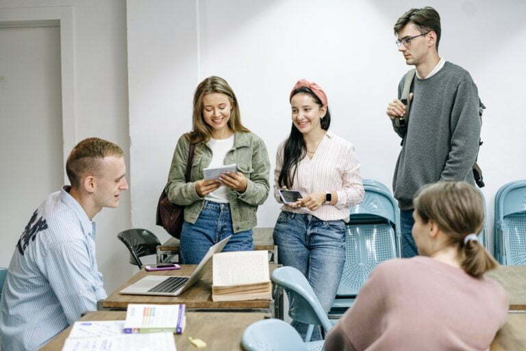 a group of people in a meeting