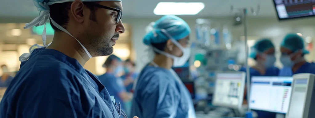 a team of healthcare professionals working together with ai scribe technology, showcasing efficient and accurate medical documentation.